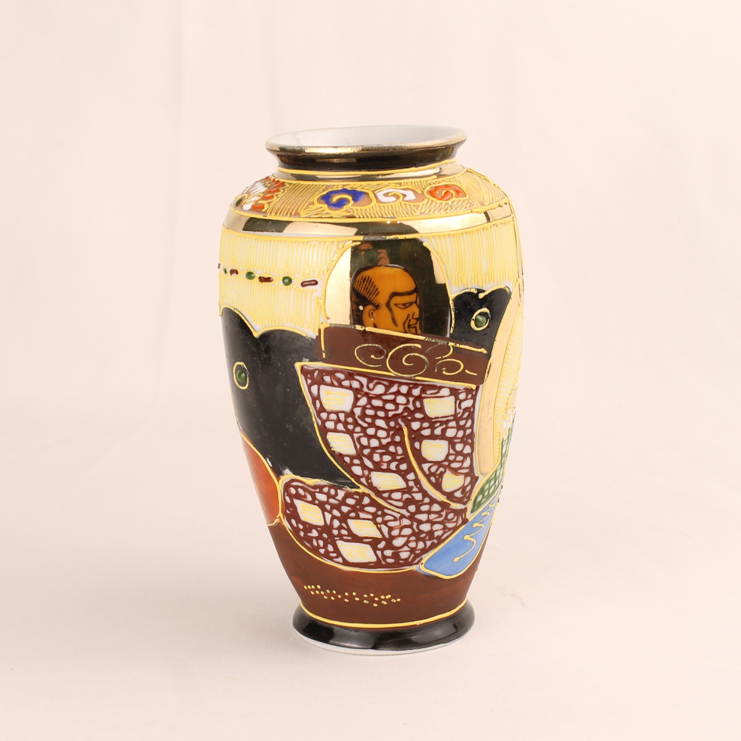 Japanse Satsuma Moriage Vaasje 12.5 cm - Handbeschilderd & Rijk Verguld - ca. 1940–1970