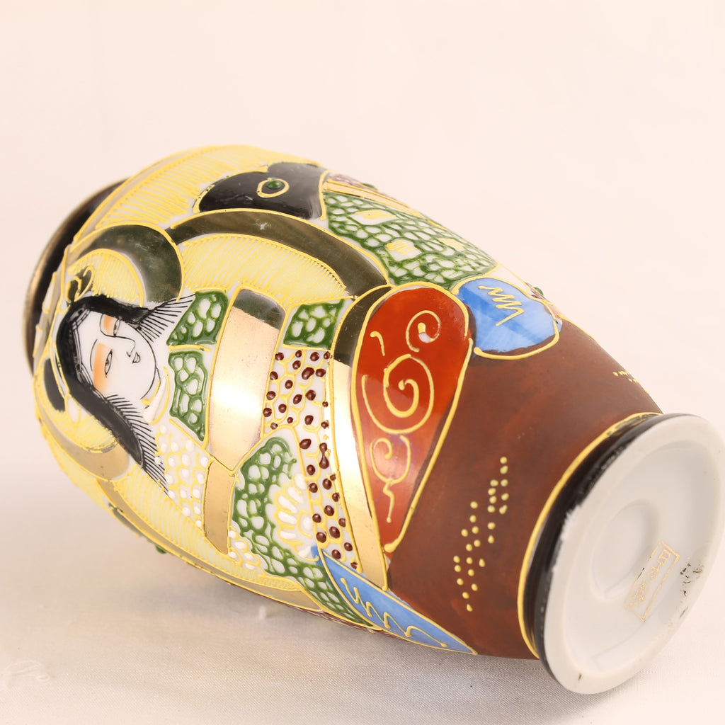 Japanse Satsuma Moriage Vaasje 12.5 cm - Handbeschilderd & Rijk Verguld - ca. 1940–1970