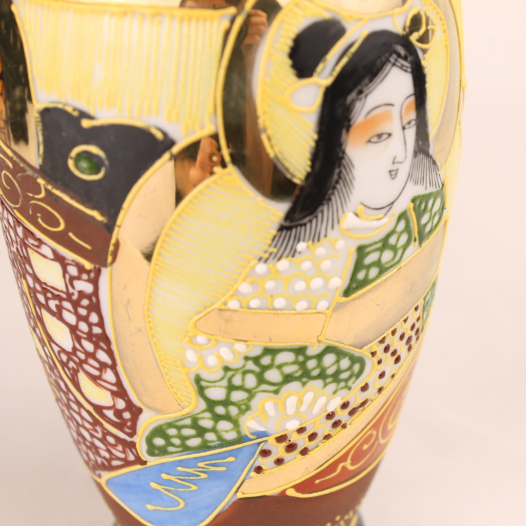 Japanse Satsuma Moriage Vaasje 12.5 cm - Handbeschilderd & Rijk Verguld - ca. 1940–1970