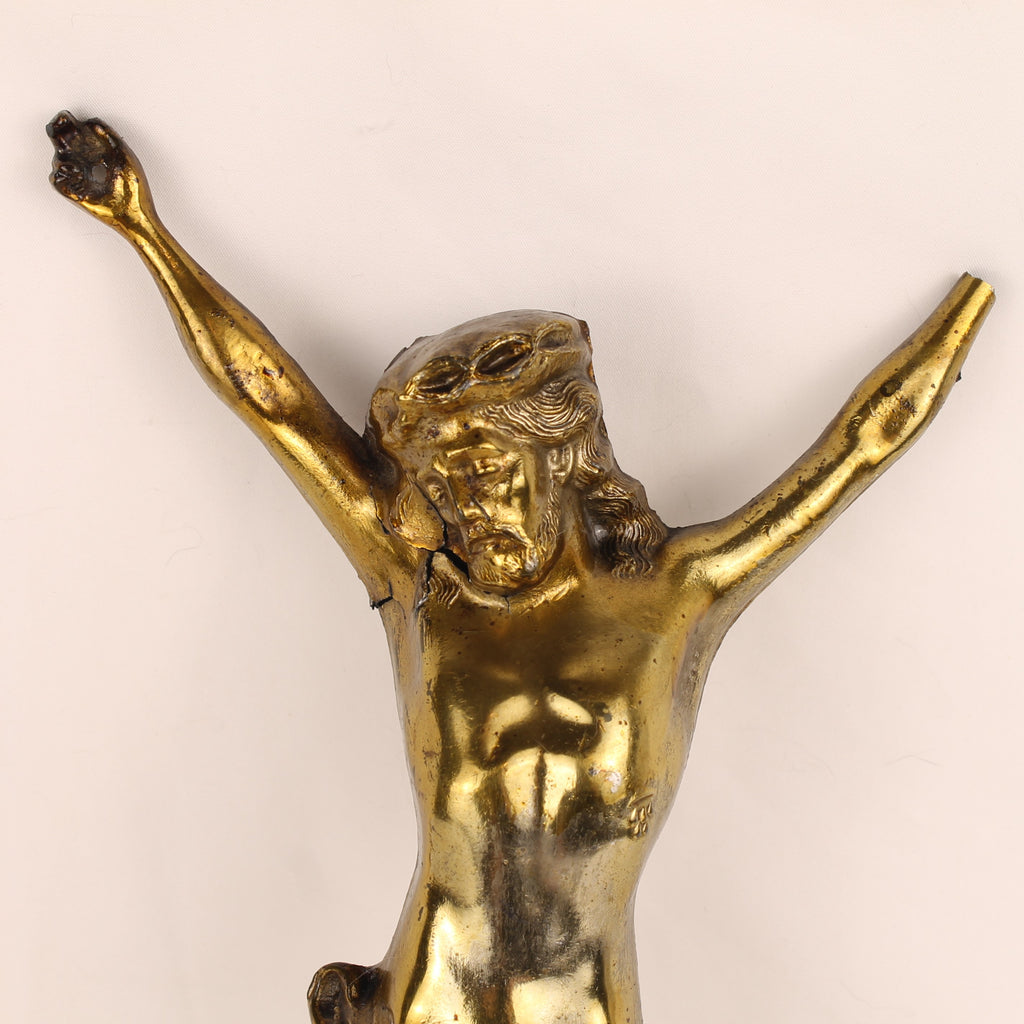 Crucifix met Verguld Corpus ca. 1900-1930 – Origineel Kruis – Doorleefd Karakter
