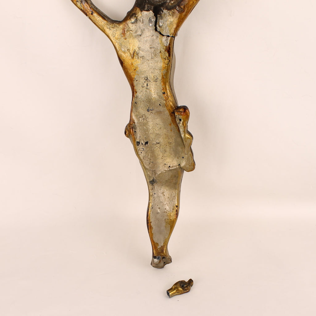 Crucifix met Verguld Corpus ca. 1900-1930 – Origineel Kruis – Doorleefd Karakter