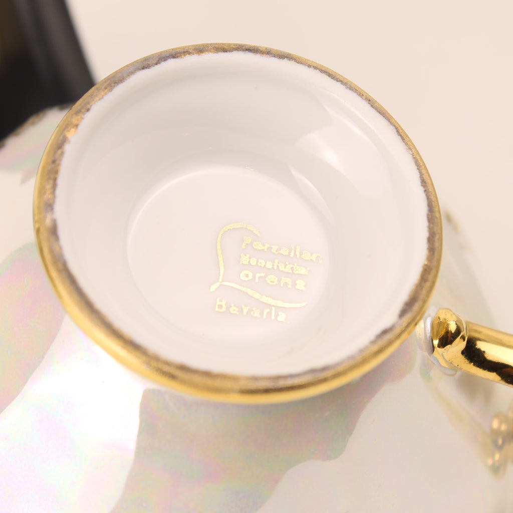 Religieuze porseleinen set Lorenz Bavaria – kop, schotel en bord met engelen en eucharistisch decor