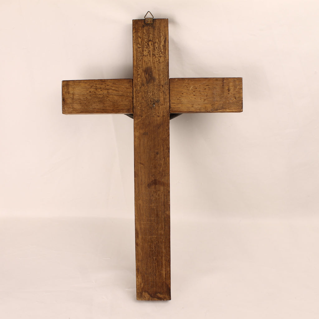 Houten Wandkruis met Metalen Corpus – Groot Formaat 40 cm – Katholiek