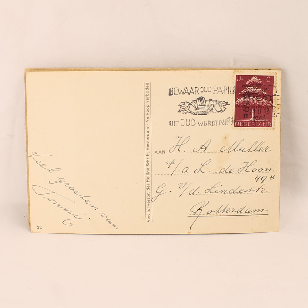 Set van 4 Religieuze Ansichtkaarten 1944 - WO2 Rotterdam - Bijbelteksten