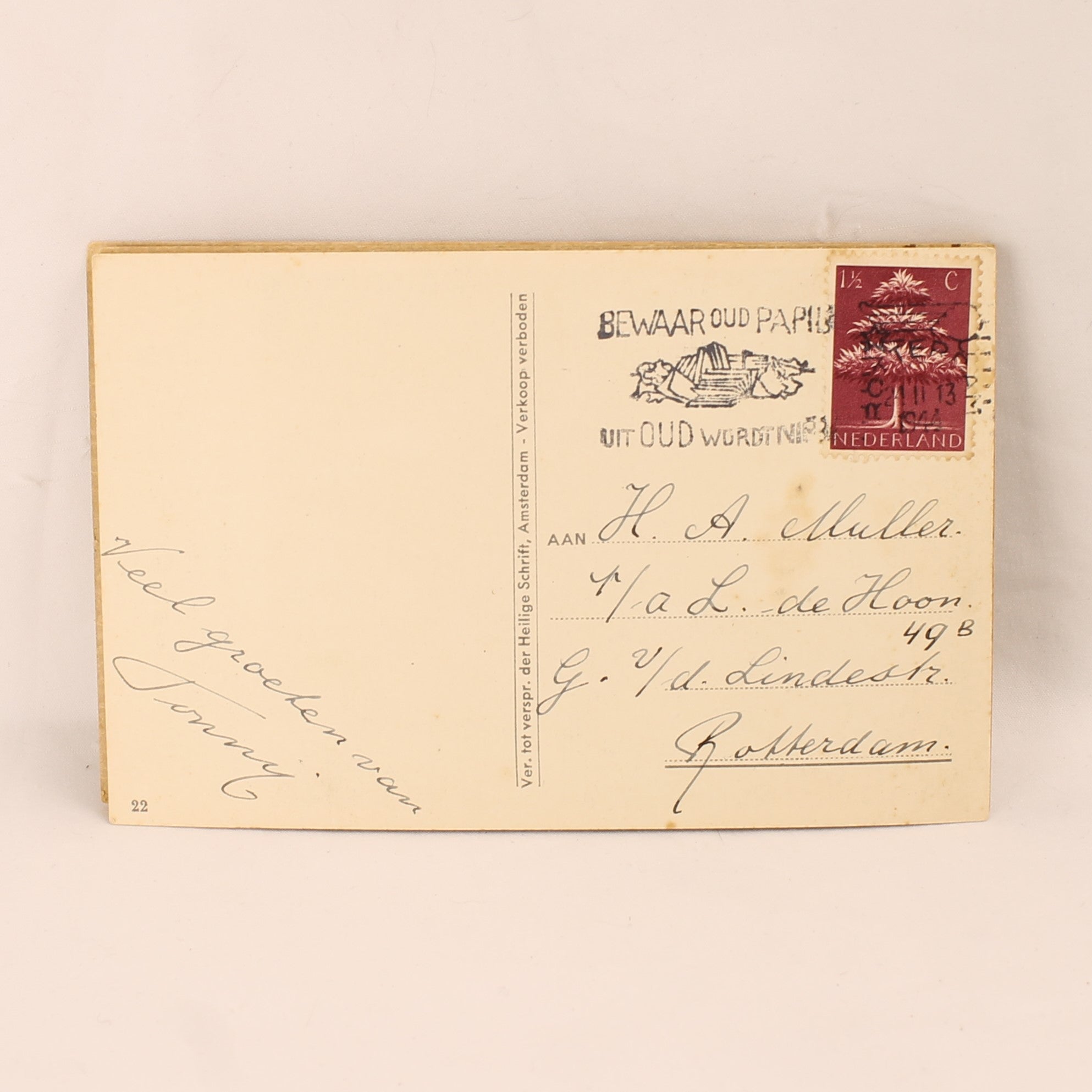 Set van 4 Religieuze Ansichtkaarten 1944 - WO2 Rotterdam - Bijbelteksten