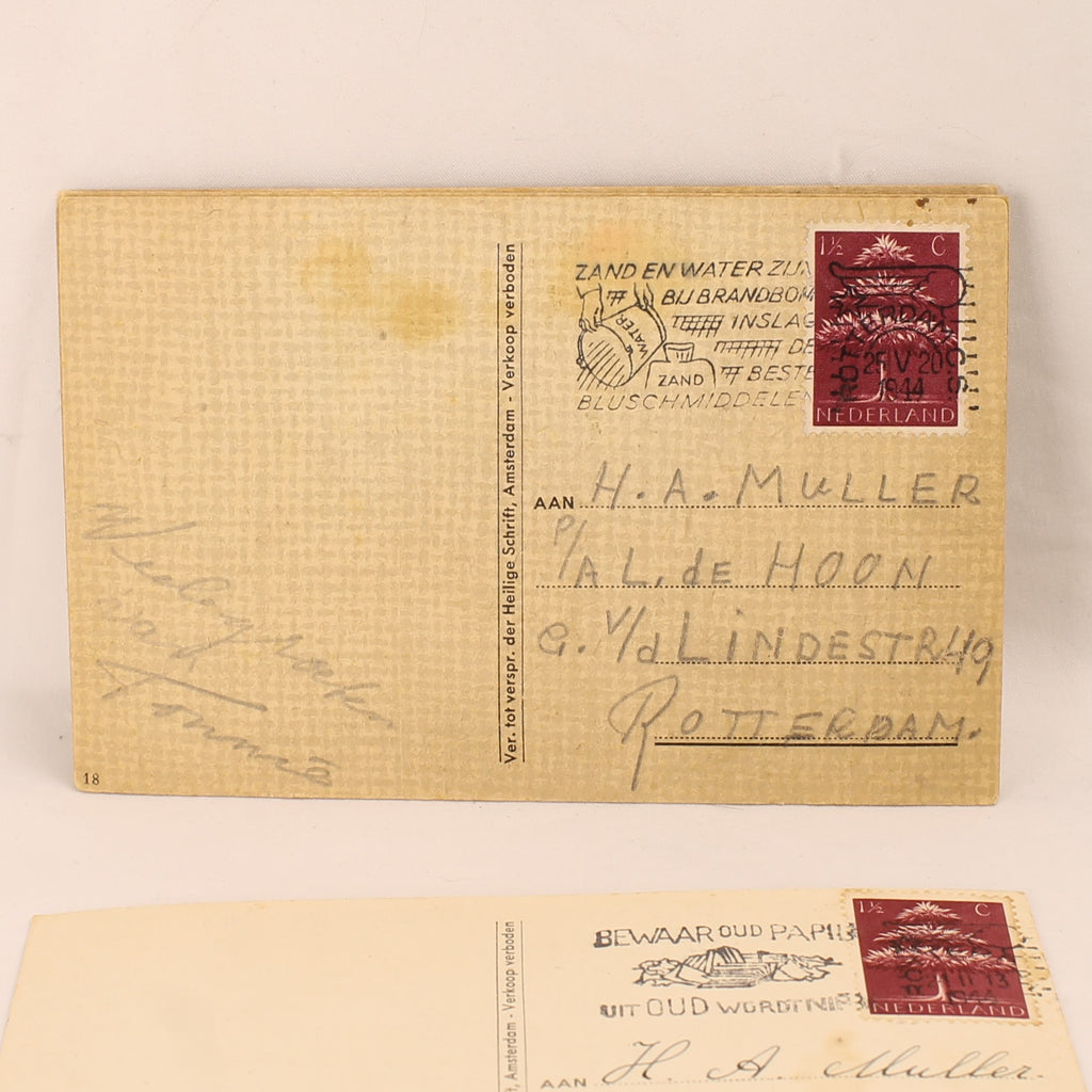 Set van 4 Religieuze Ansichtkaarten 1944 - WO2 Rotterdam - Bijbelteksten