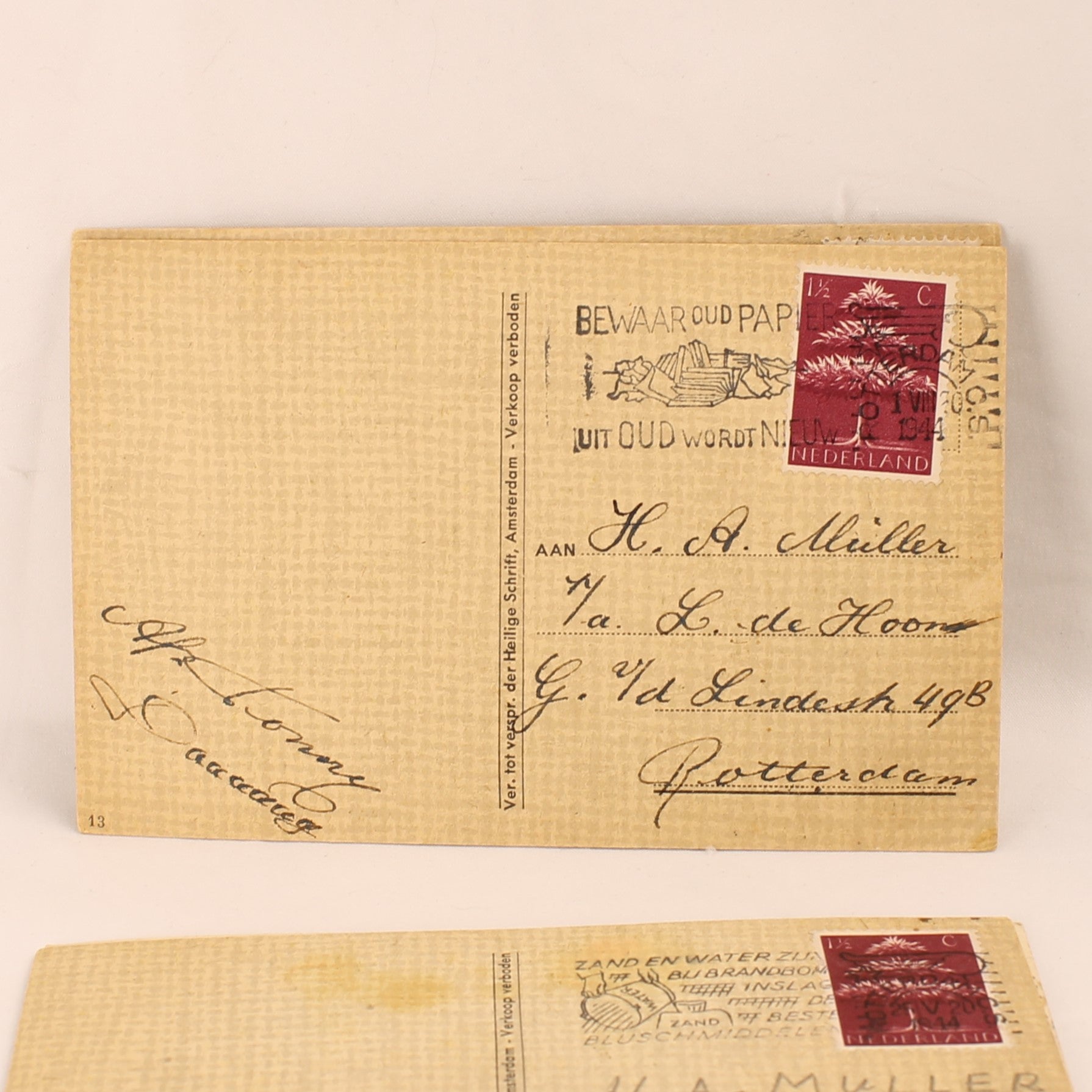 Set van 4 Religieuze Ansichtkaarten 1944 - WO2 Rotterdam - Bijbelteksten