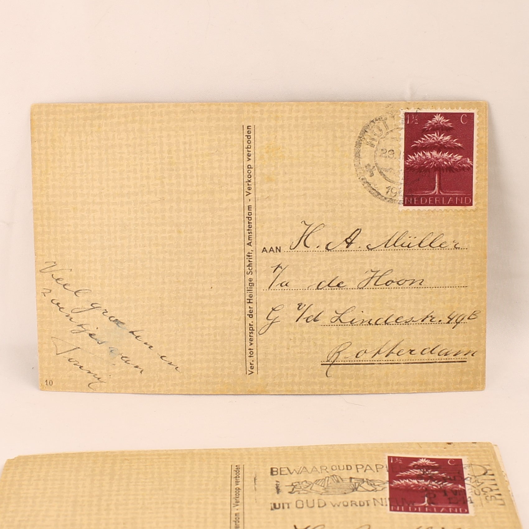 Set van 4 Religieuze Ansichtkaarten 1944 - WO2 Rotterdam - Bijbelteksten