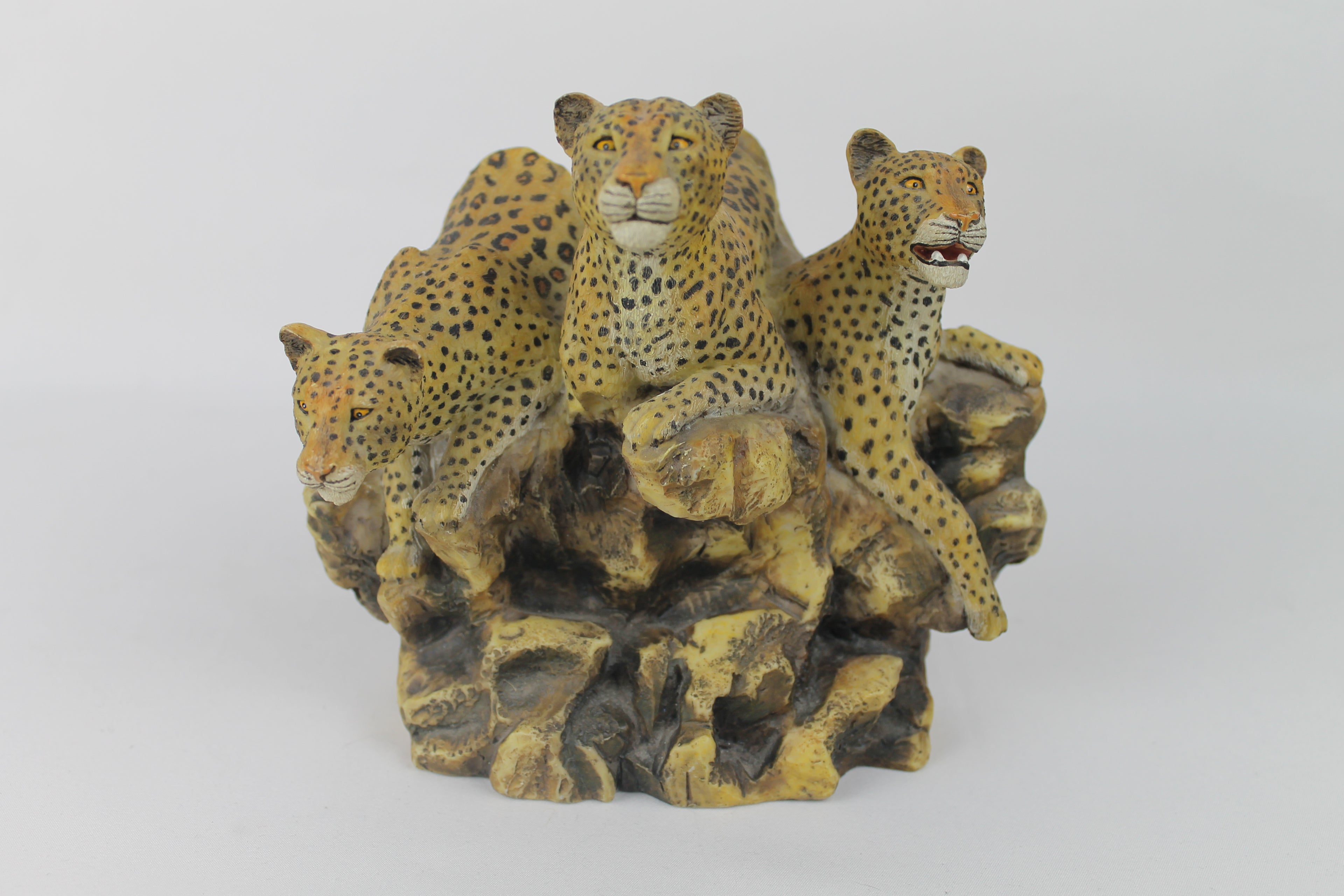 Leopard Trio on the Rocks | Hand-painted resin