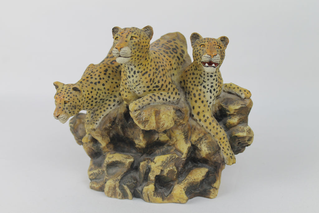 Leopard Trio on the Rocks | Hand-painted resin