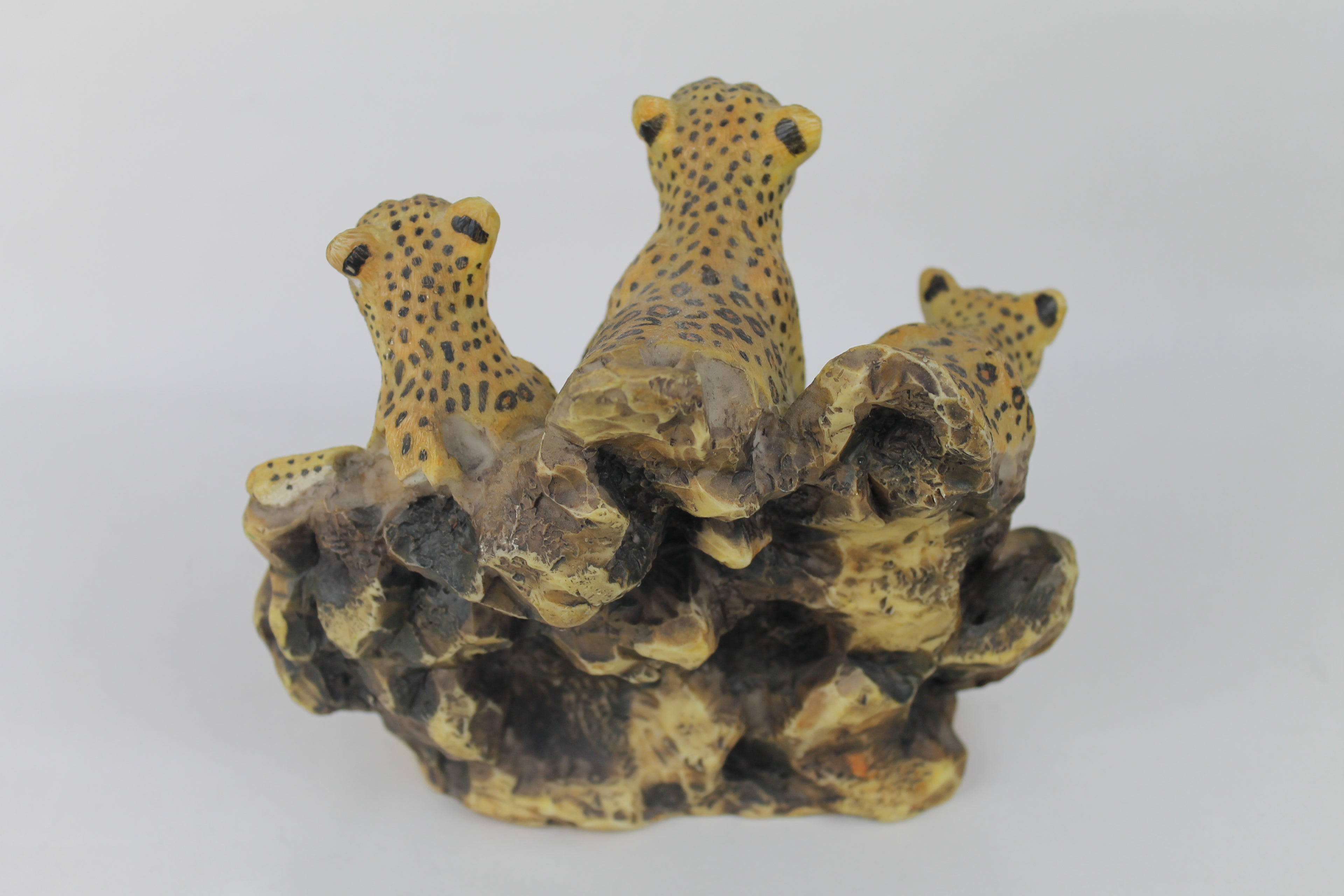 Luipaardentrio op de rotsen | Handgeschilderd resin