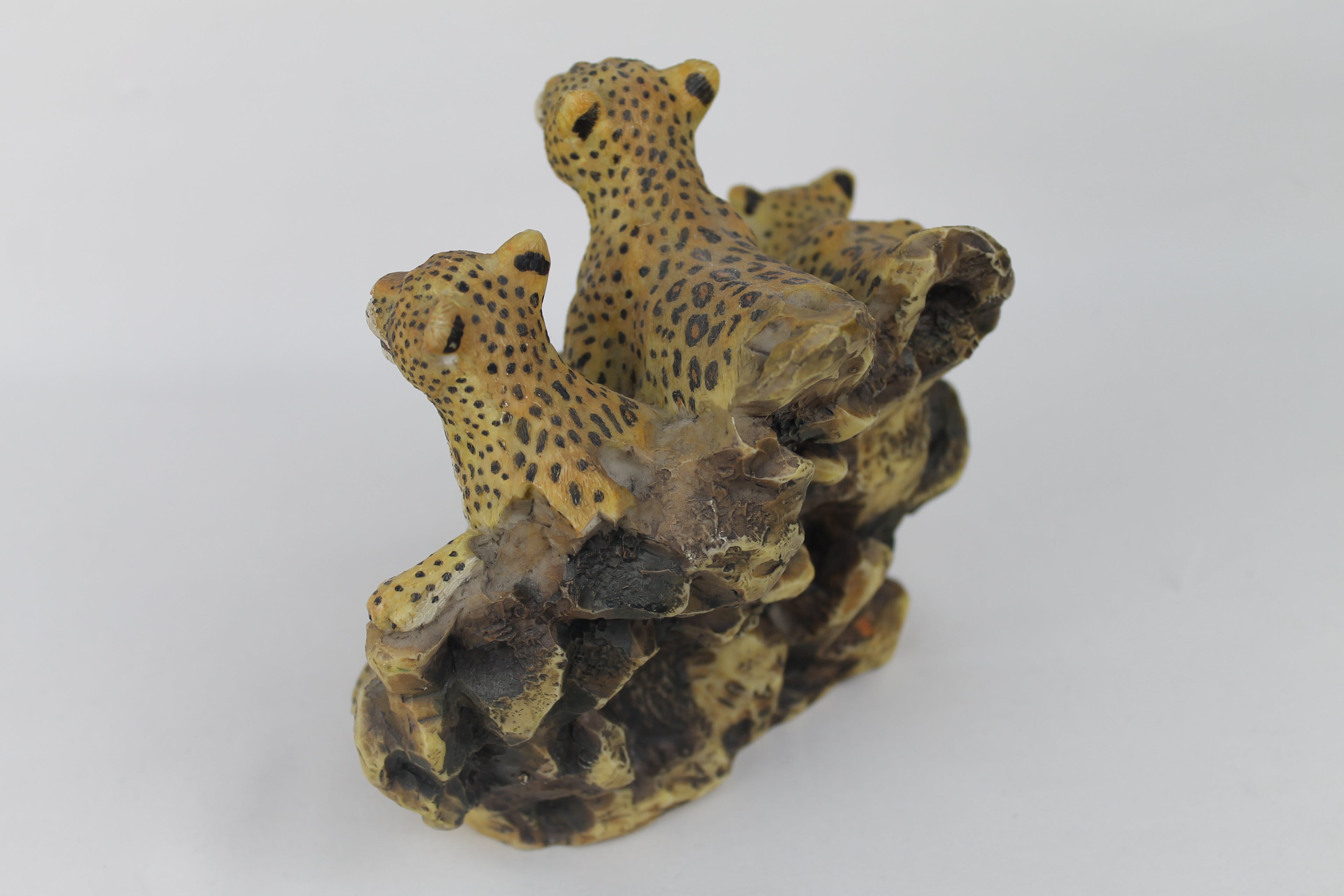 Luipaardentrio op de rotsen | Handgeschilderd resin