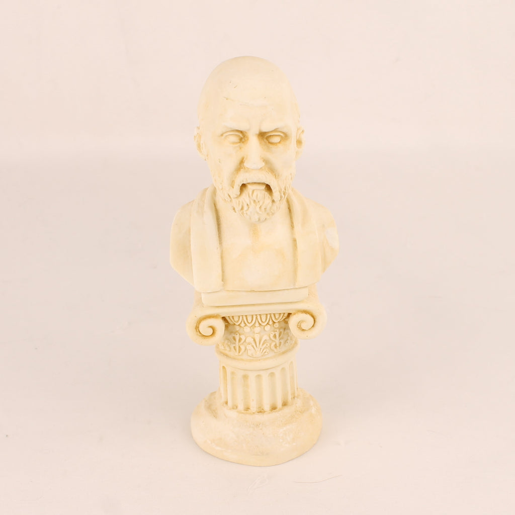 Klassieke Buste op Zuil – Filosofenstijl – Kunststeen (Gips) – 14 cm
