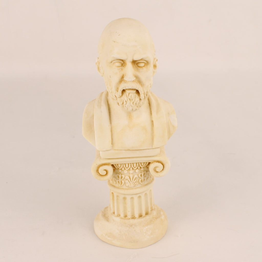 Klassieke Buste op Zuil – Filosofenstijl – Kunststeen (Gips) – 14 cm