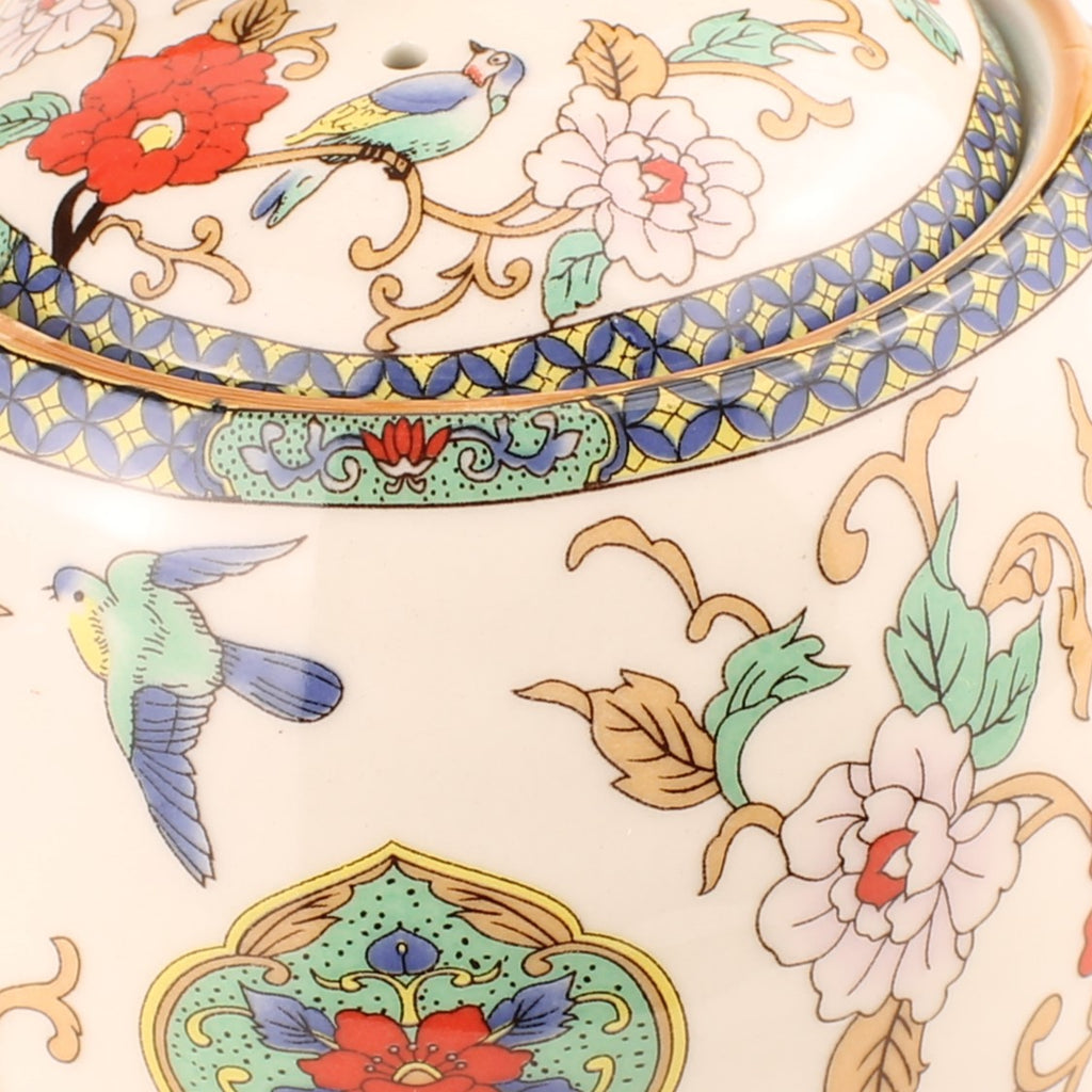 Chinese Theepot Jingdezhen Porselein – Vogel & Bloem Decor – Bamboe Handvat