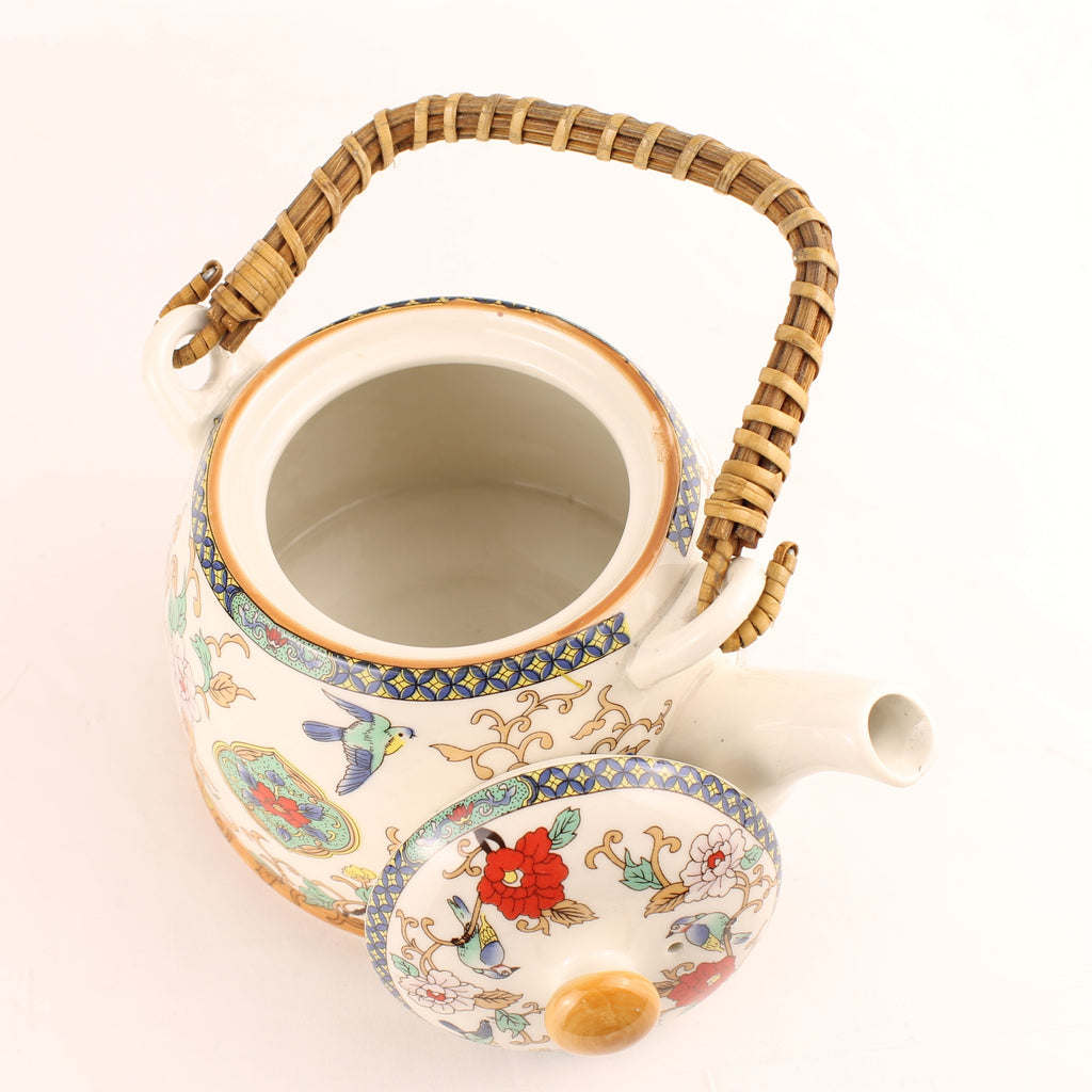 Chinese Theepot Jingdezhen Porselein – Vogel & Bloem Decor – Bamboe Handvat
