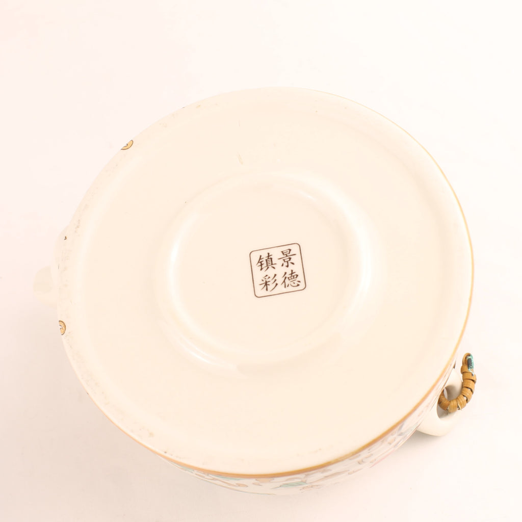 Chinese Theepot Jingdezhen Porselein – Vogel & Bloem Decor – Bamboe Handvat