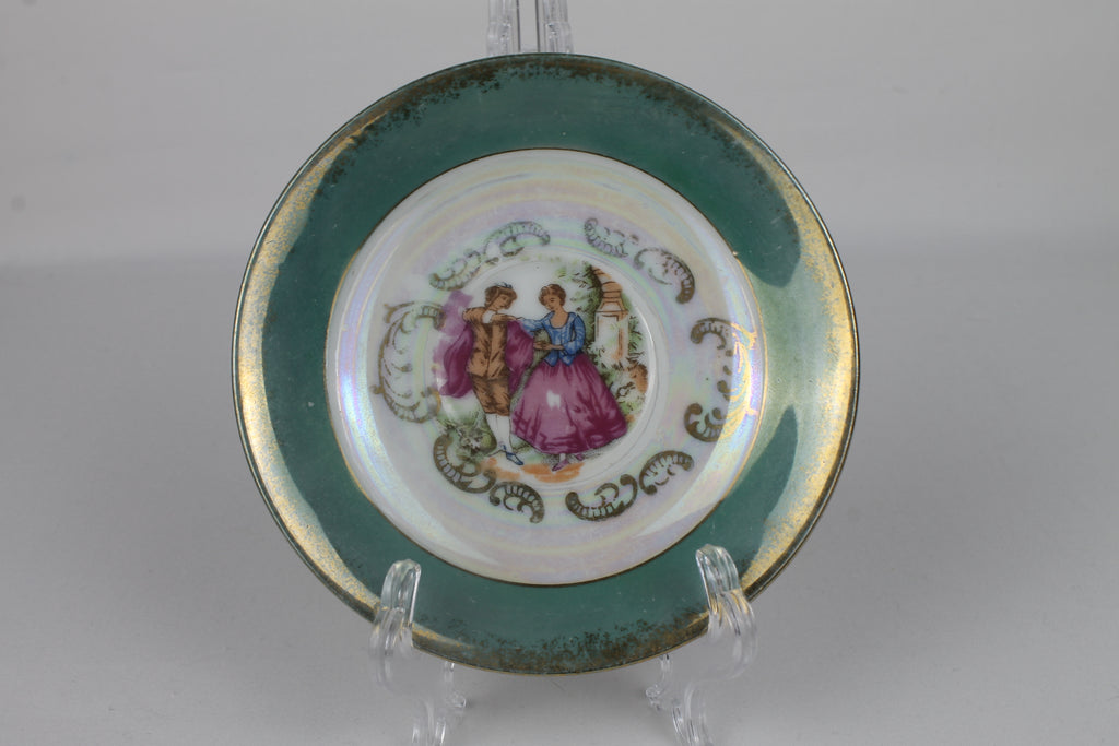 Set van 2 Vintage Lusterware Mini-Schoteltjes – Romantische Rococo Scènes – Goudaccenten