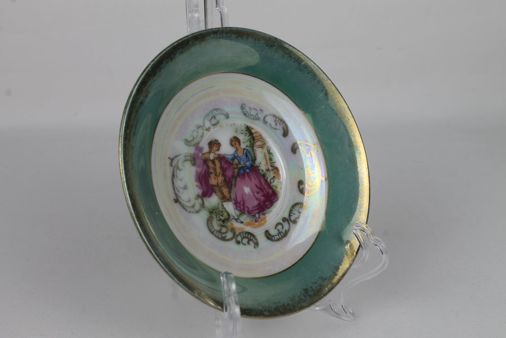 Set van 2 Vintage Lusterware Mini-Schoteltjes – Romantische Rococo Scènes – Goudaccenten