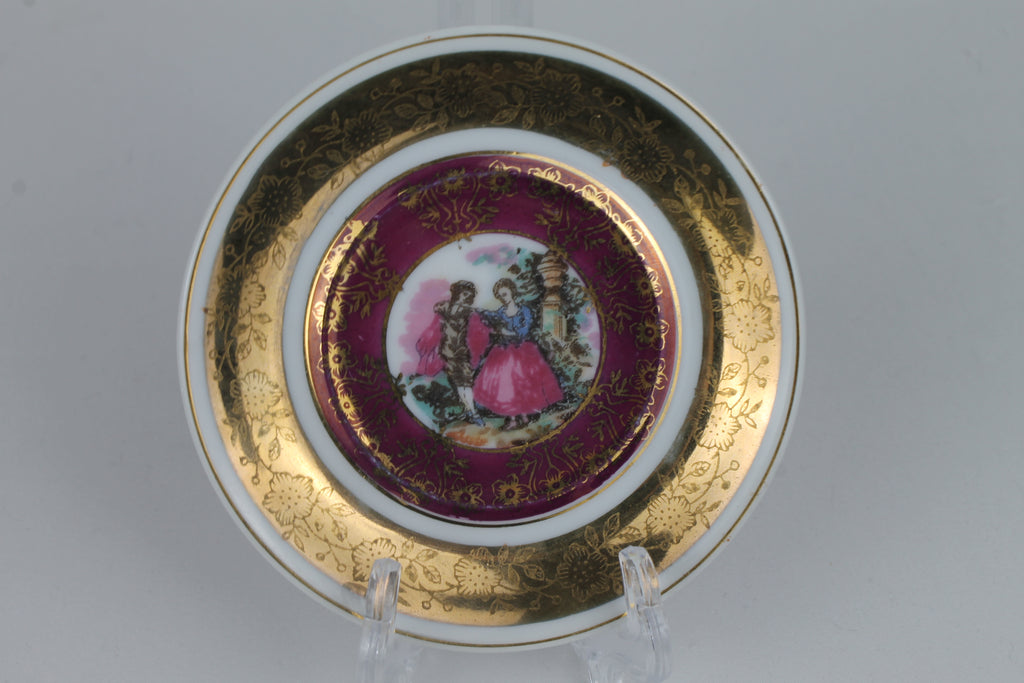 Set van 2 Vintage Lusterware Mini-Schoteltjes – Romantische Rococo Scènes – Goudaccenten