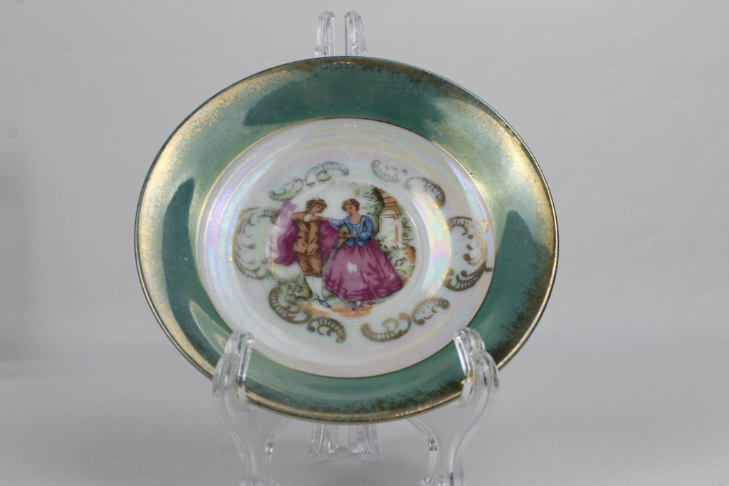 Set van 2 Vintage Lusterware Mini-Schoteltjes – Romantische Rococo Scènes – Goudaccenten
