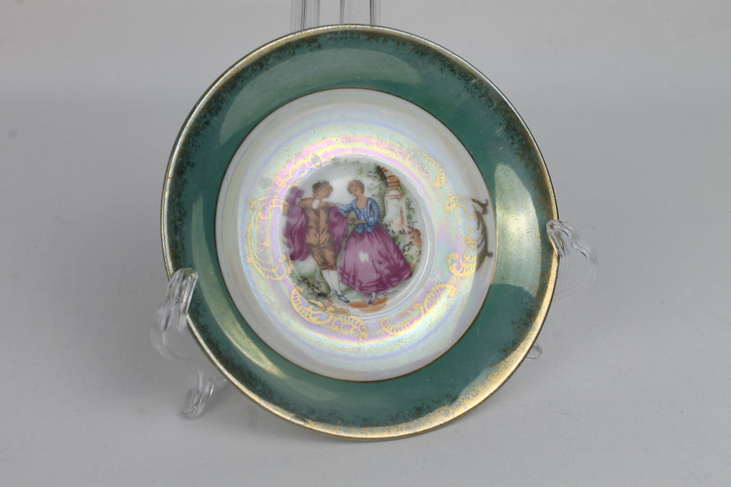 Set van 2 Vintage Lusterware Mini-Schoteltjes – Romantische Rococo Scènes – Goudaccenten