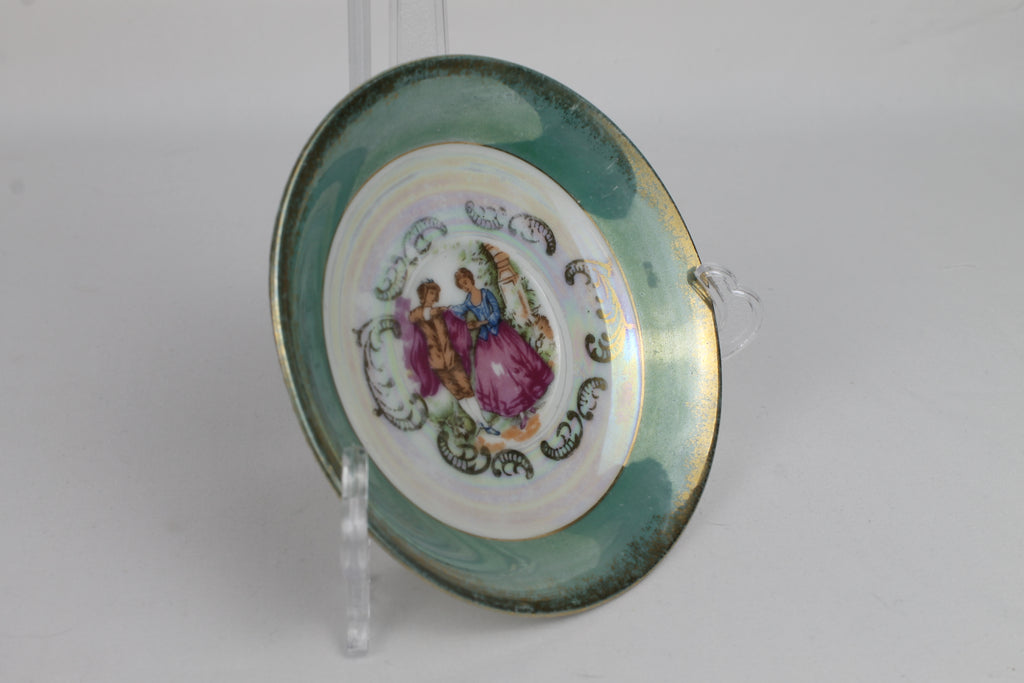 Set van 2 Vintage Lusterware Mini-Schoteltjes – Romantische Rococo Scènes – Goudaccenten