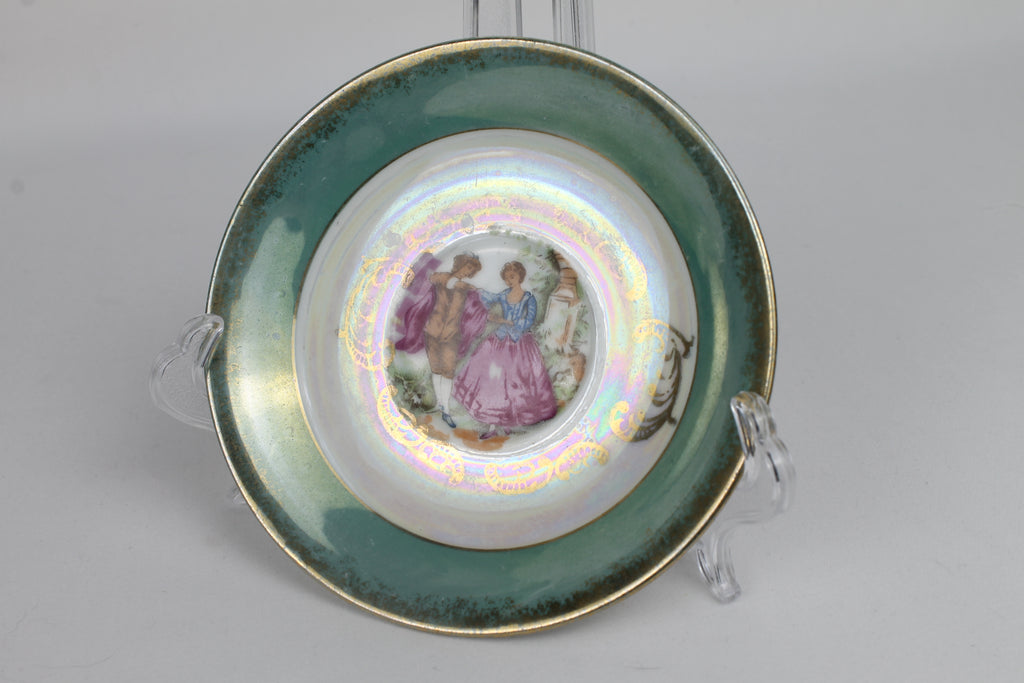 Set van 2 Vintage Lusterware Mini-Schoteltjes – Romantische Rococo Scènes – Goudaccenten