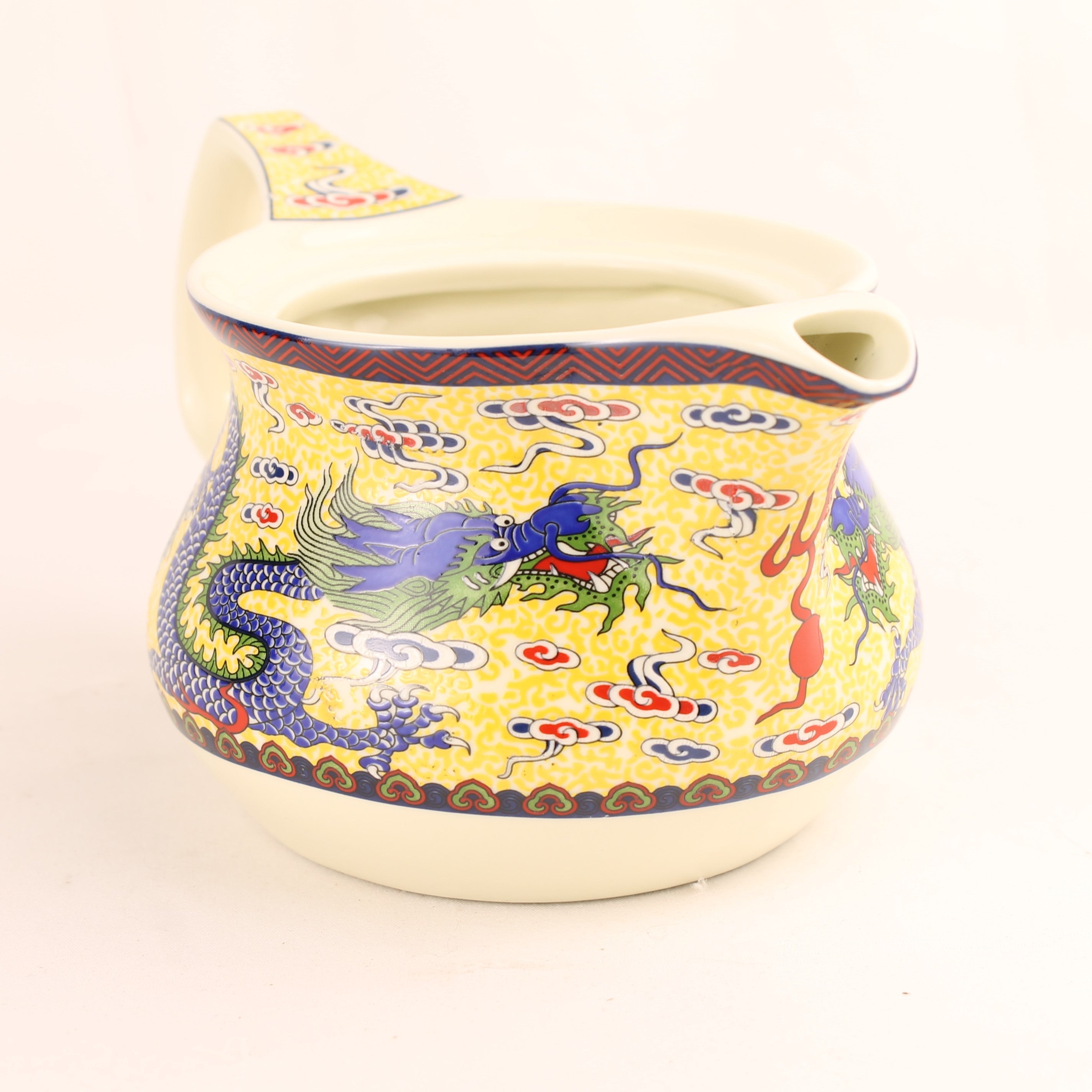 Chinese Theepot met Draakdecor en Zeef – Jingdezhen Stijl – Vintage Porselein
