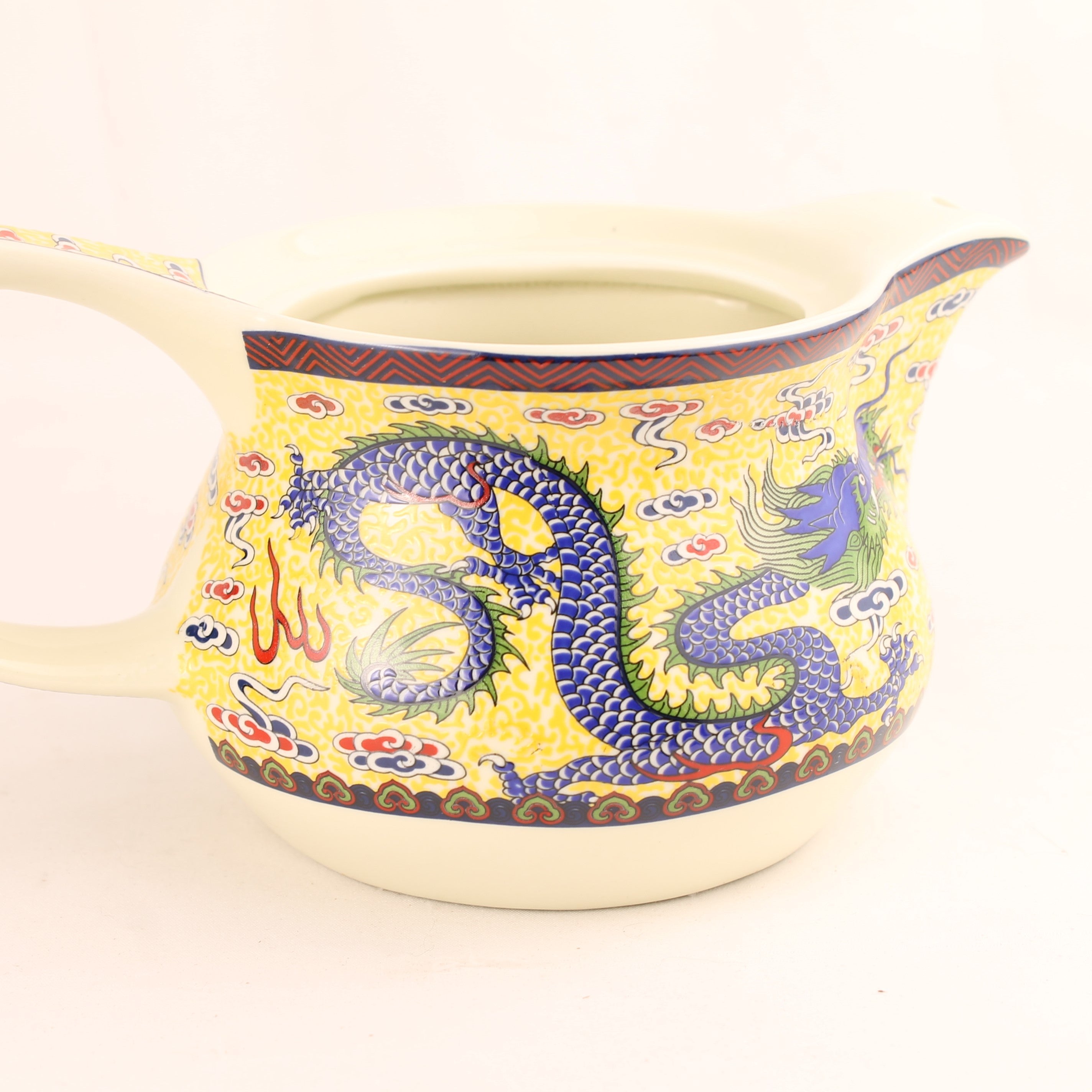 Chinese Theepot met Draakdecor en Zeef – Jingdezhen Stijl – Vintage Porselein