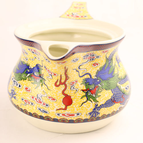 Chinese Theepot met Draakdecor en Zeef – Jingdezhen Stijl – Vintage Porselein