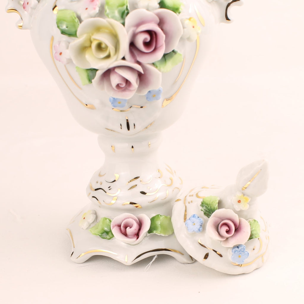 OK & Co Germany - Porseleinen dekselvaas - Rozen Appliqué Goud Decor