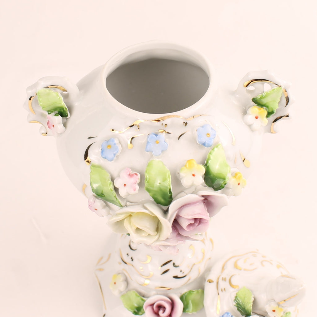 OK & Co Germany - Porseleinen dekselvaas - Rozen Appliqué Goud Decor