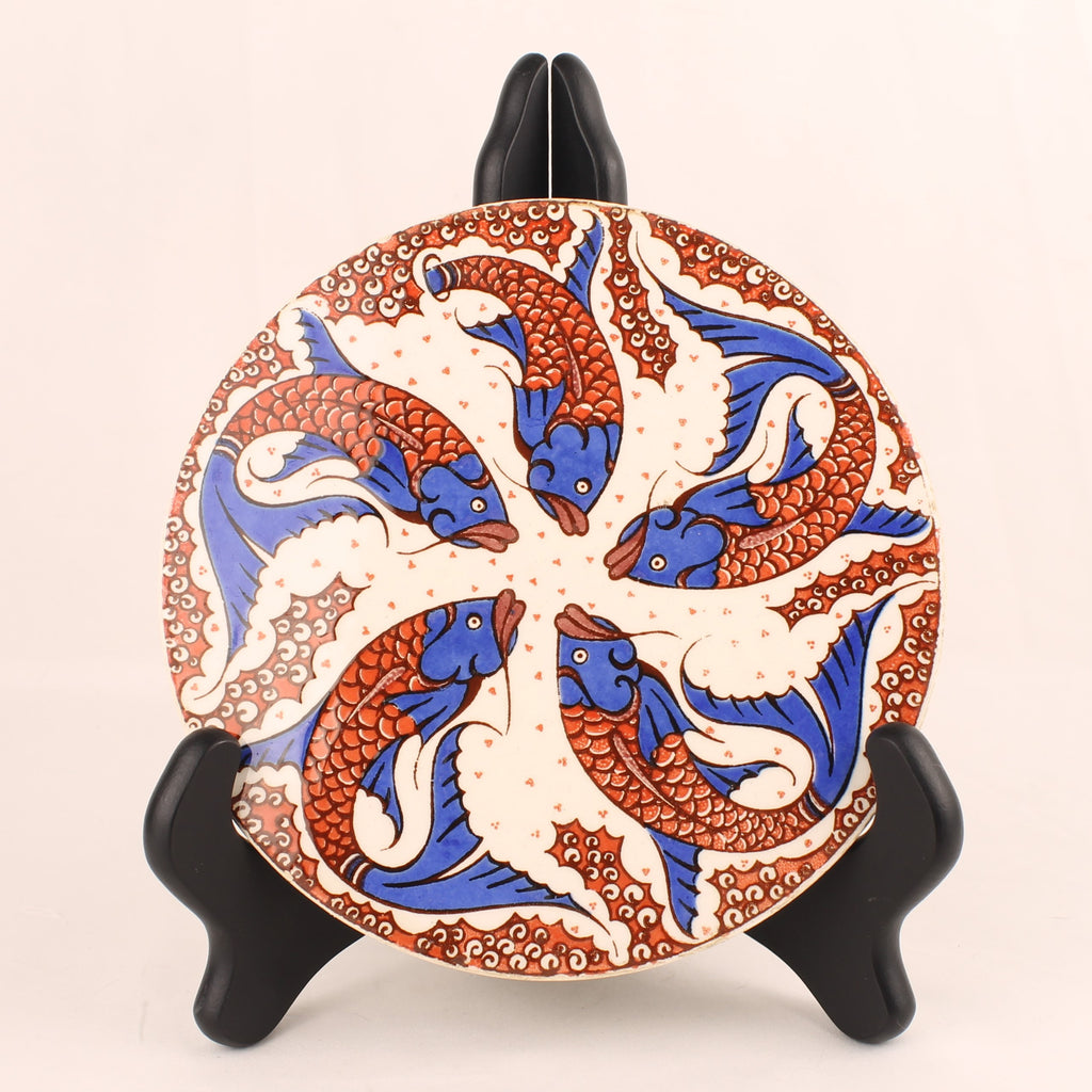 Handbeschilderde Keramische Wandtegel met Vissen – Oosterse Stijl ca. 1990