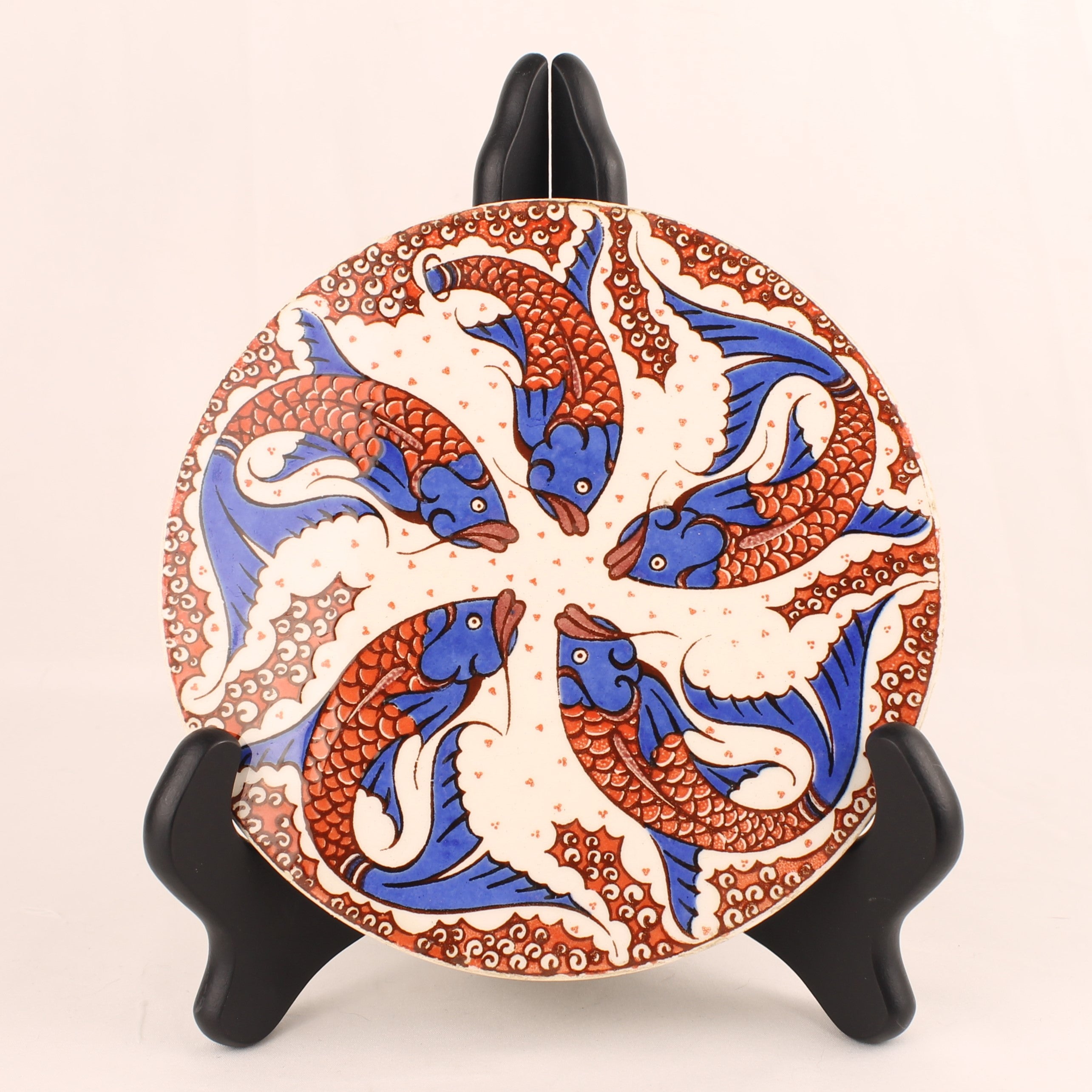 Handbeschilderde Keramische Wandtegel met Vissen – Oosterse Stijl ca. 1990