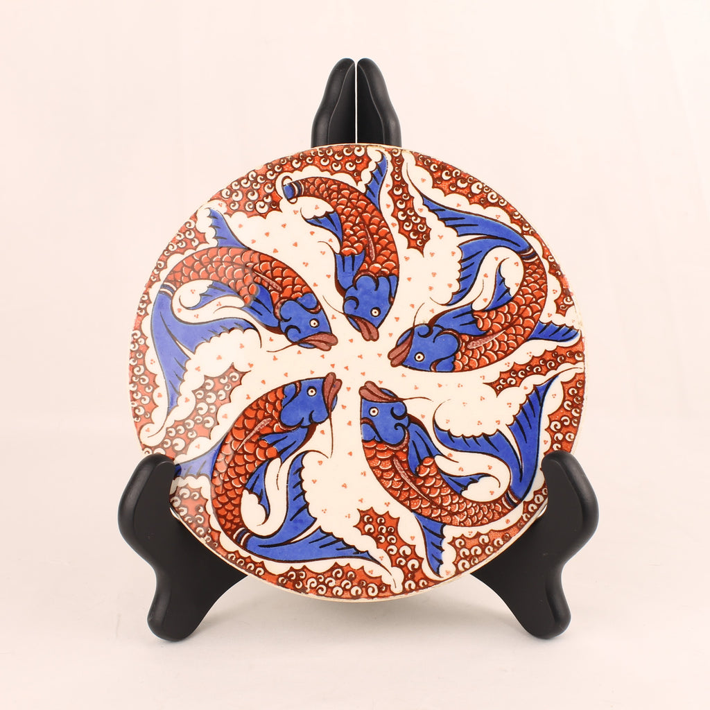 Handbeschilderde Keramische Wandtegel met Vissen – Oosterse Stijl ca. 1990