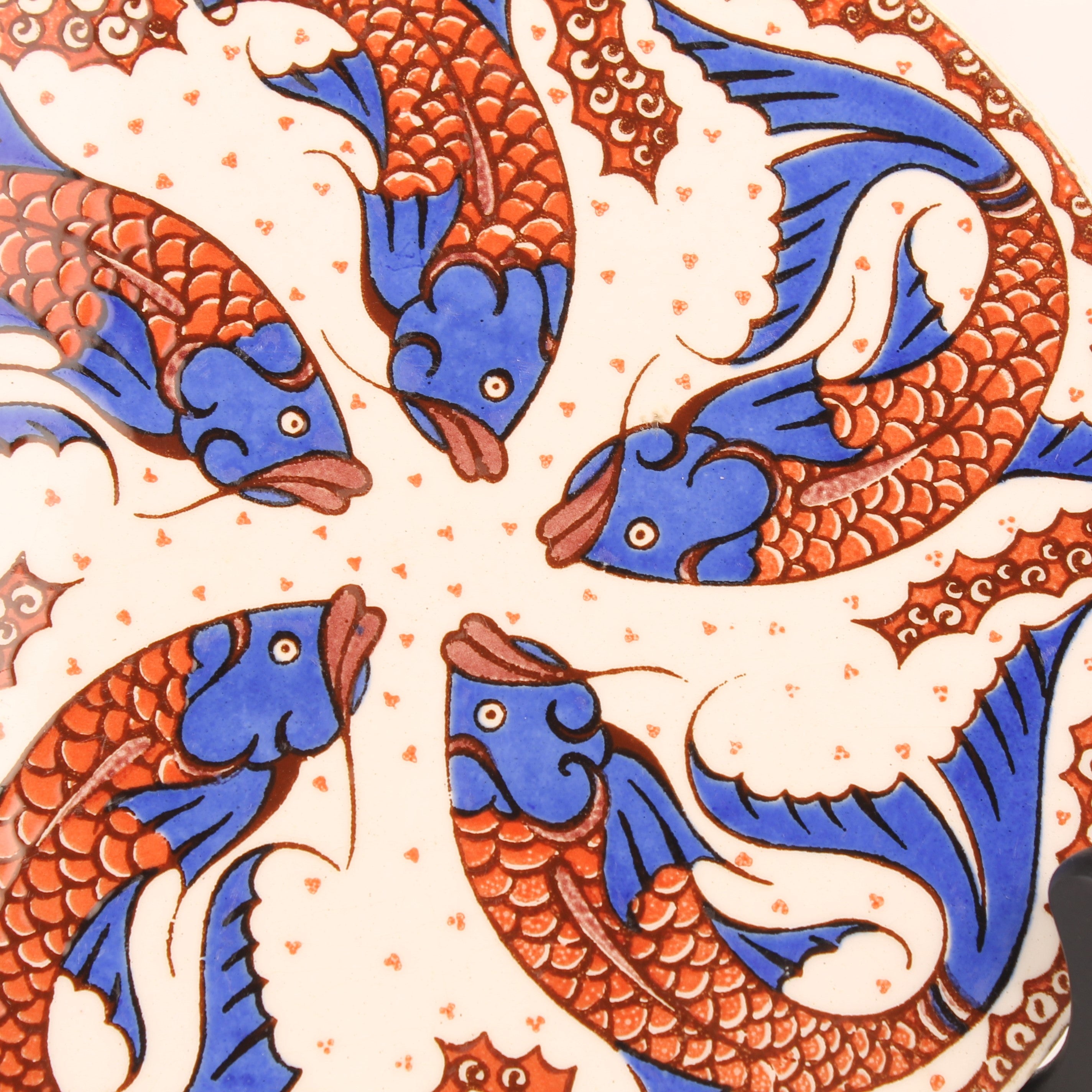 Handbeschilderde Keramische Wandtegel met Vissen – Oosterse Stijl ca. 1990