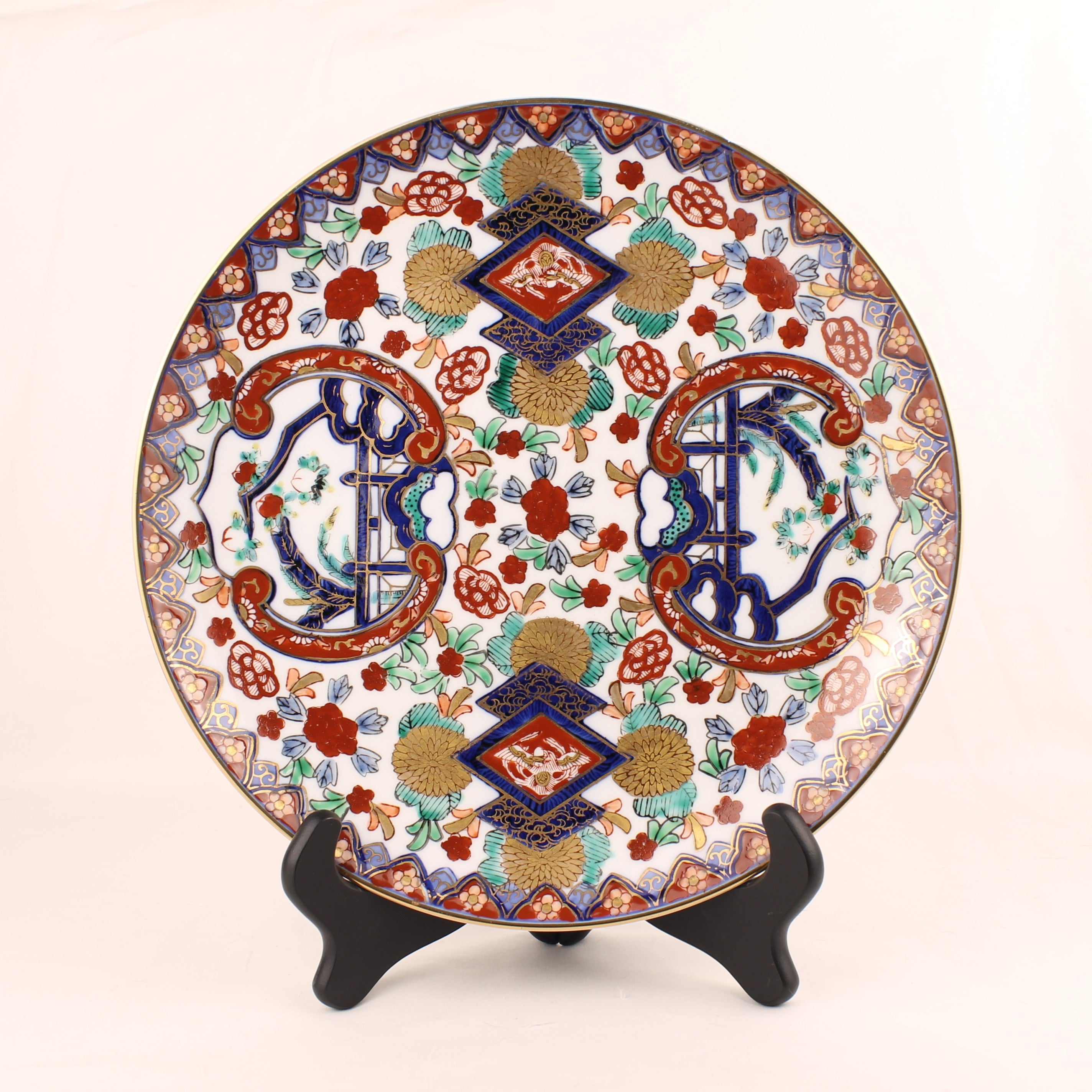 Japans Imari Stijl Wandbord met Gouddecor – Handbeschilderd Porselein ca. 1960