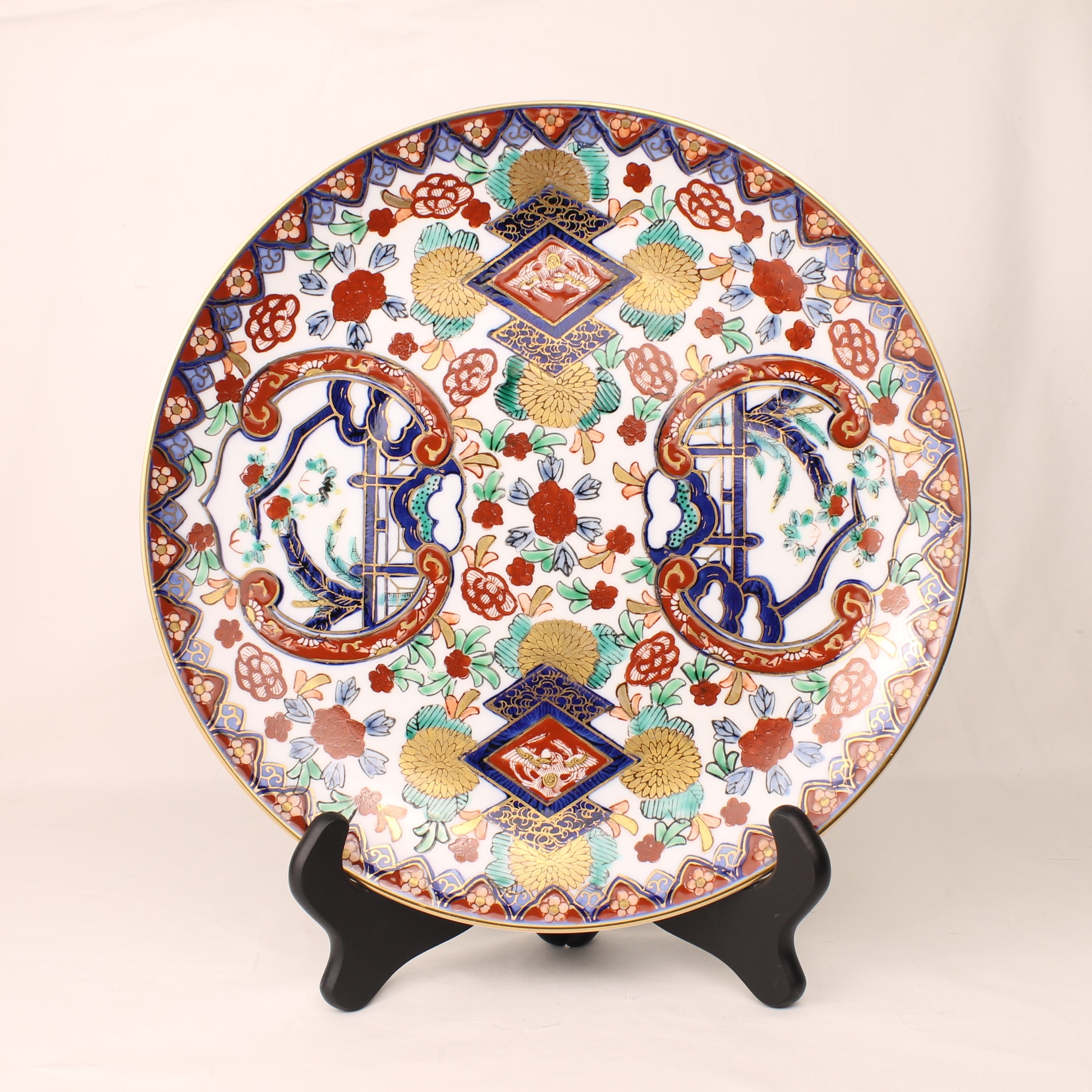 Japans Imari Stijl Wandbord met Gouddecor – Handbeschilderd Porselein ca. 1960