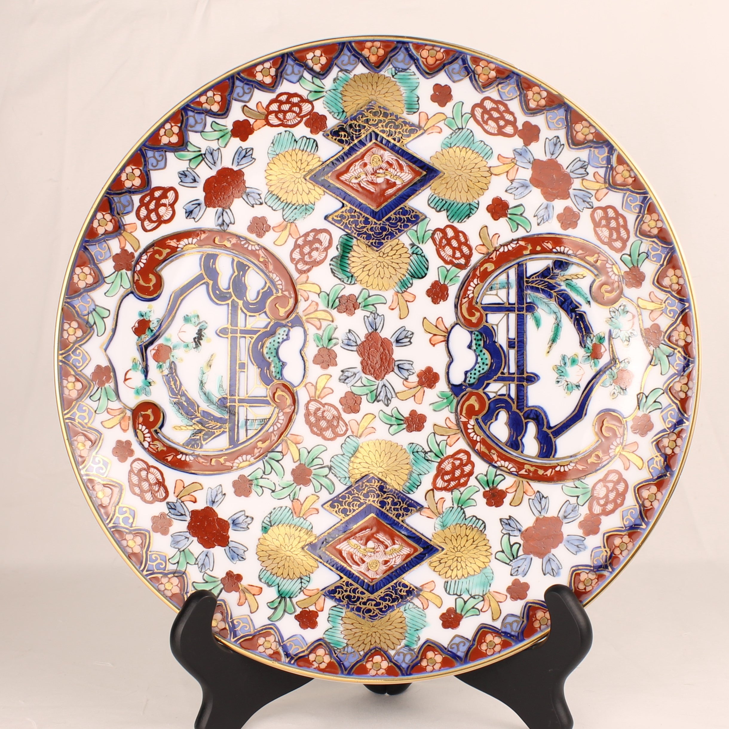 Japans Imari Stijl Wandbord met Gouddecor – Handbeschilderd Porselein ca. 1960