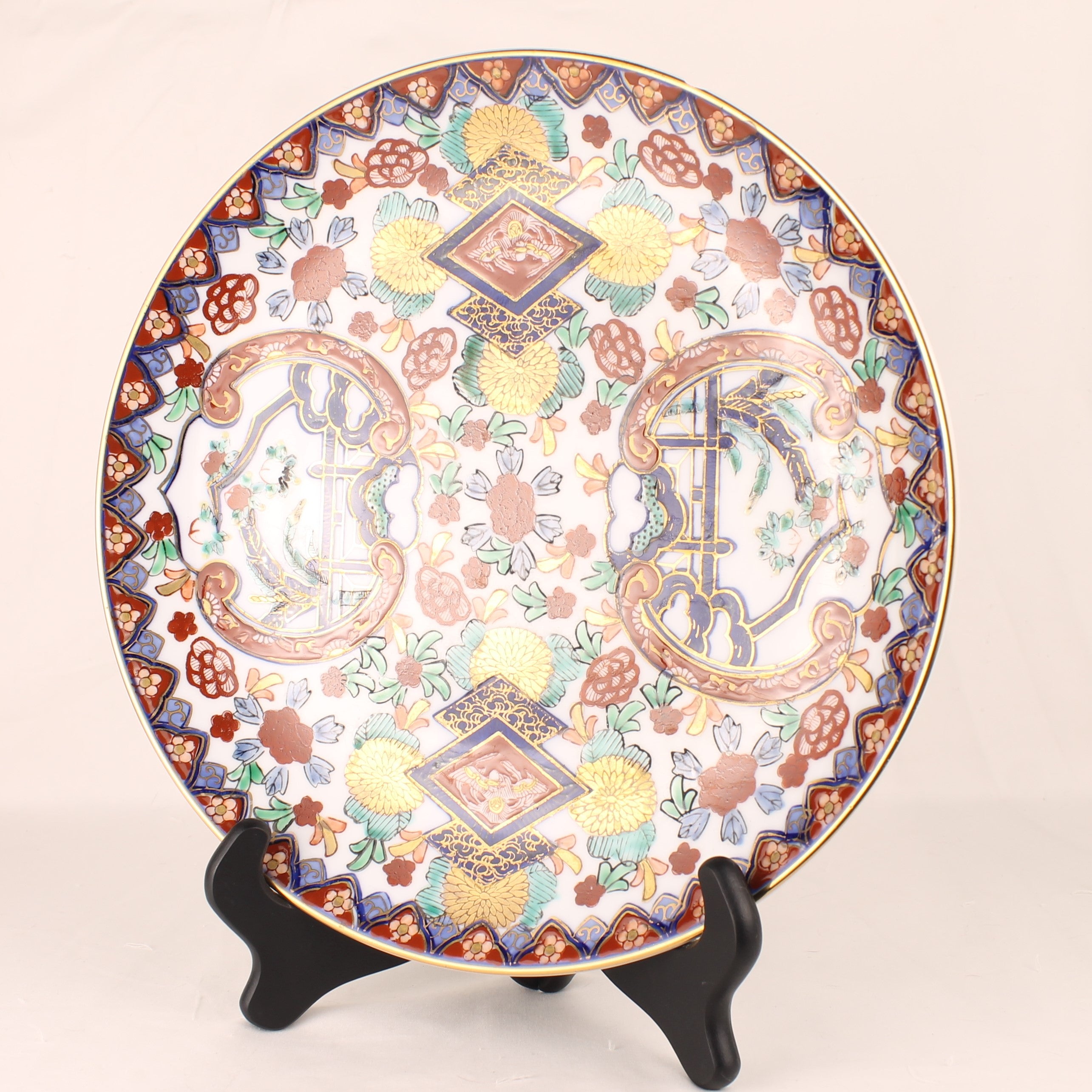 Japans Imari Stijl Wandbord met Gouddecor – Handbeschilderd Porselein ca. 1960