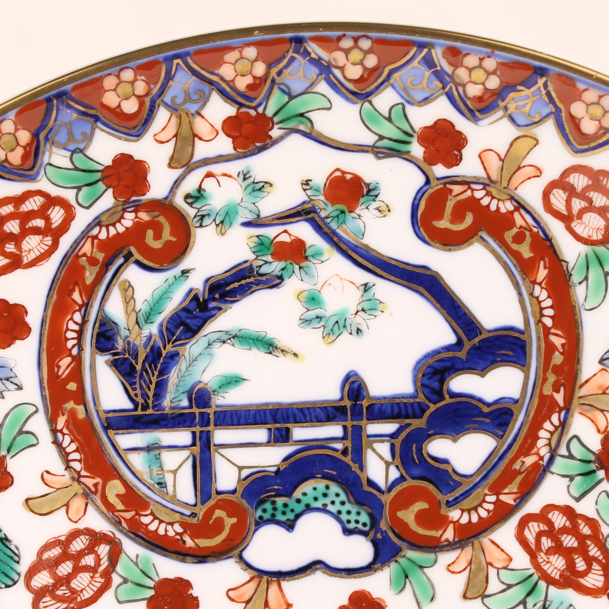 Japans Imari Stijl Wandbord met Gouddecor – Handbeschilderd Porselein ca. 1960