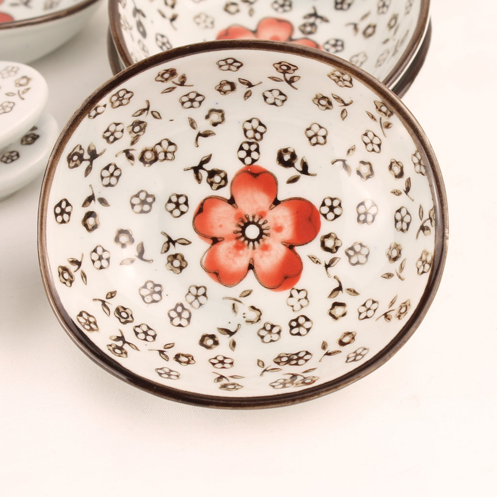 Japanse Sushi & Soja Saus Set – 8 Delig Keramiek met Bloemmotief