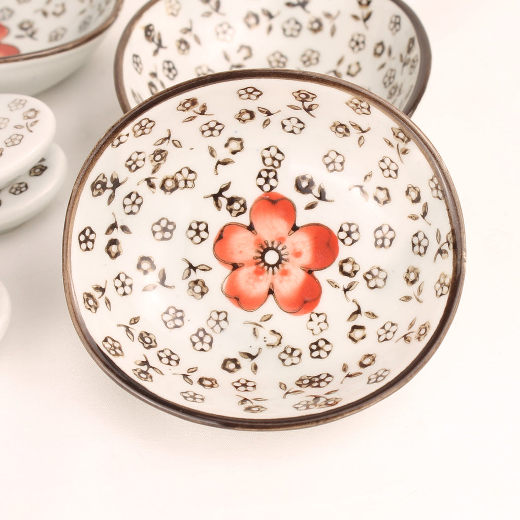 Japanse Sushi & Soja Saus Set – 8 Delig Keramiek met Bloemmotief