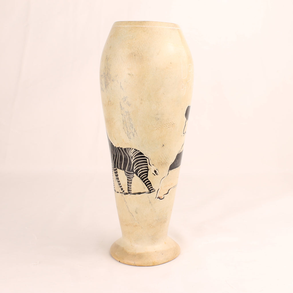 Handgemaakte Uganda Speksteen Vaas – “Pearl of Africa” met Zebra
