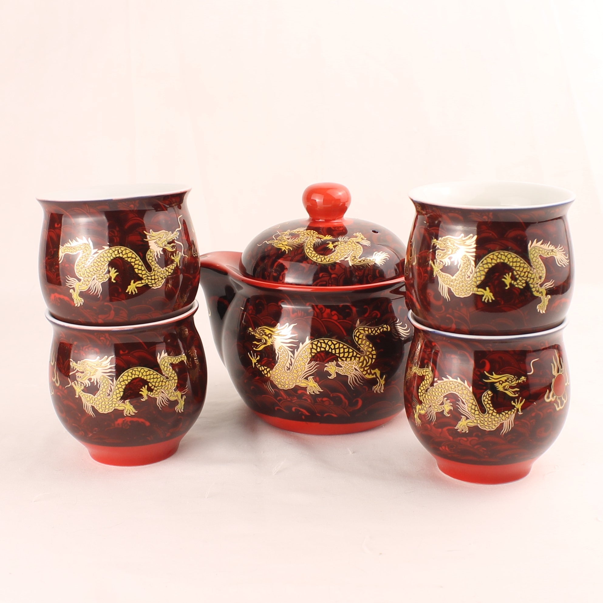 Chinese Gongfu Theeset met Drakenmotief in Originele Doos – Dubbelwandige Kopjes