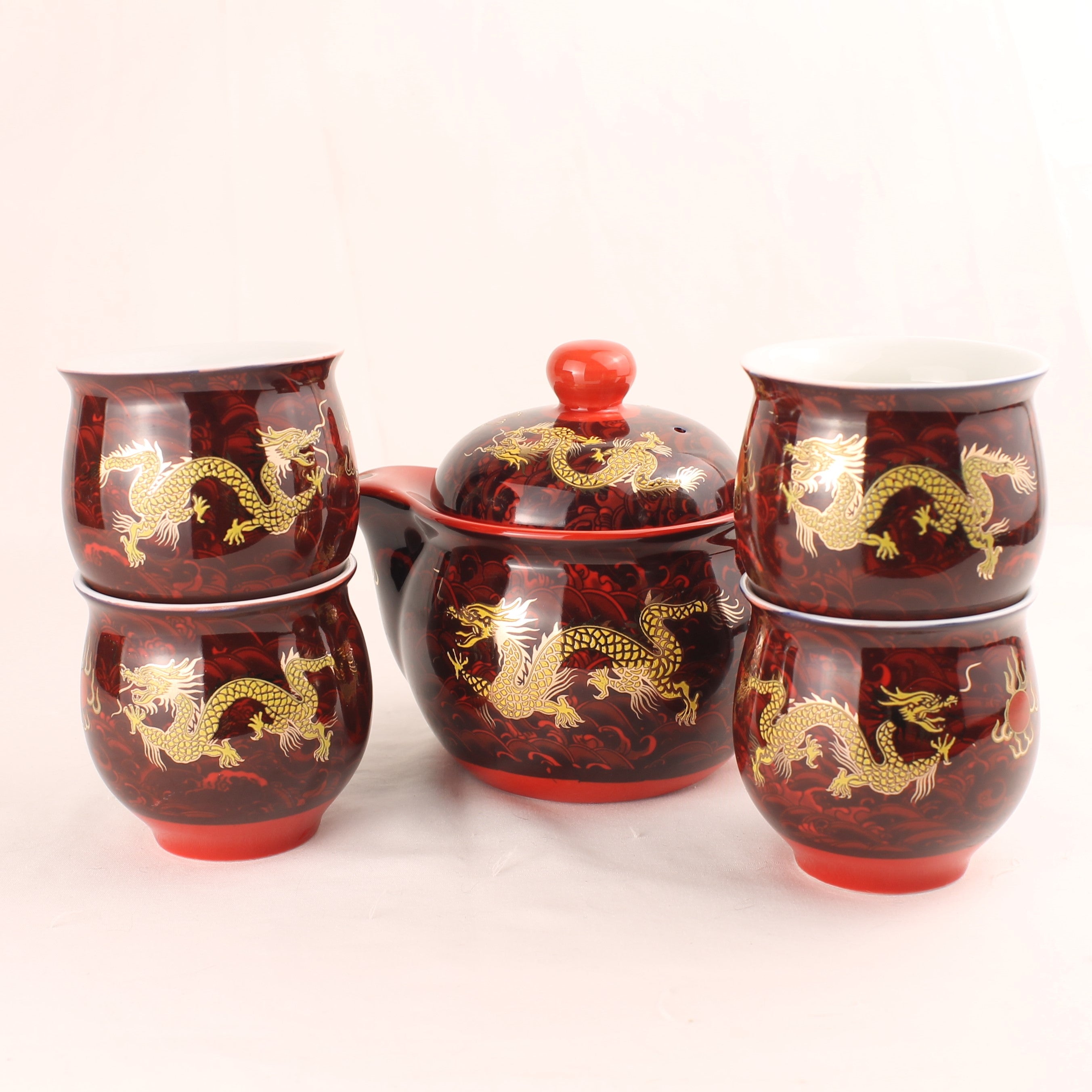 Chinese Gongfu Theeset met Drakenmotief in Originele Doos – Dubbelwandige Kopjes