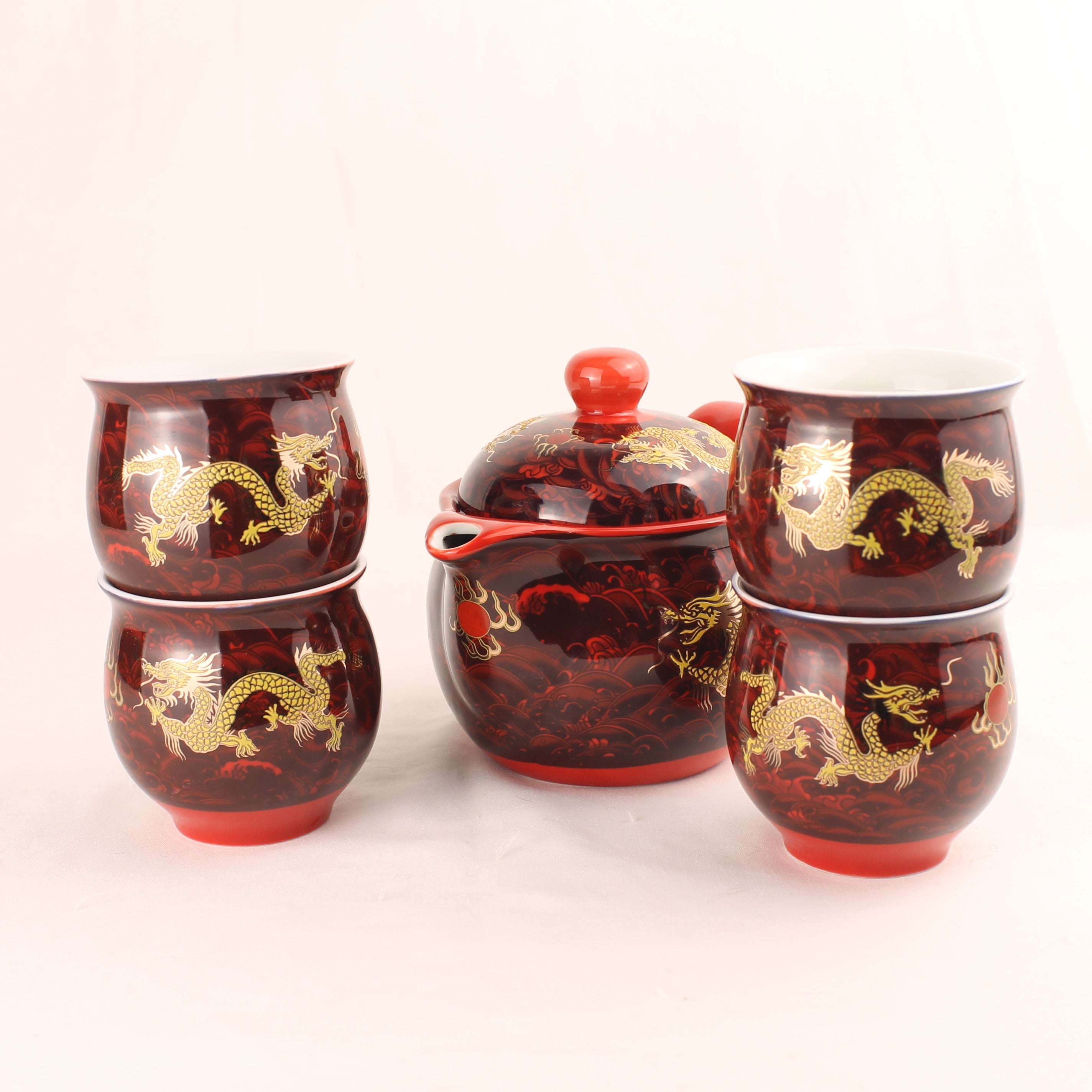 Chinese Gongfu Theeset met Drakenmotief in Originele Doos – Dubbelwandige Kopjes