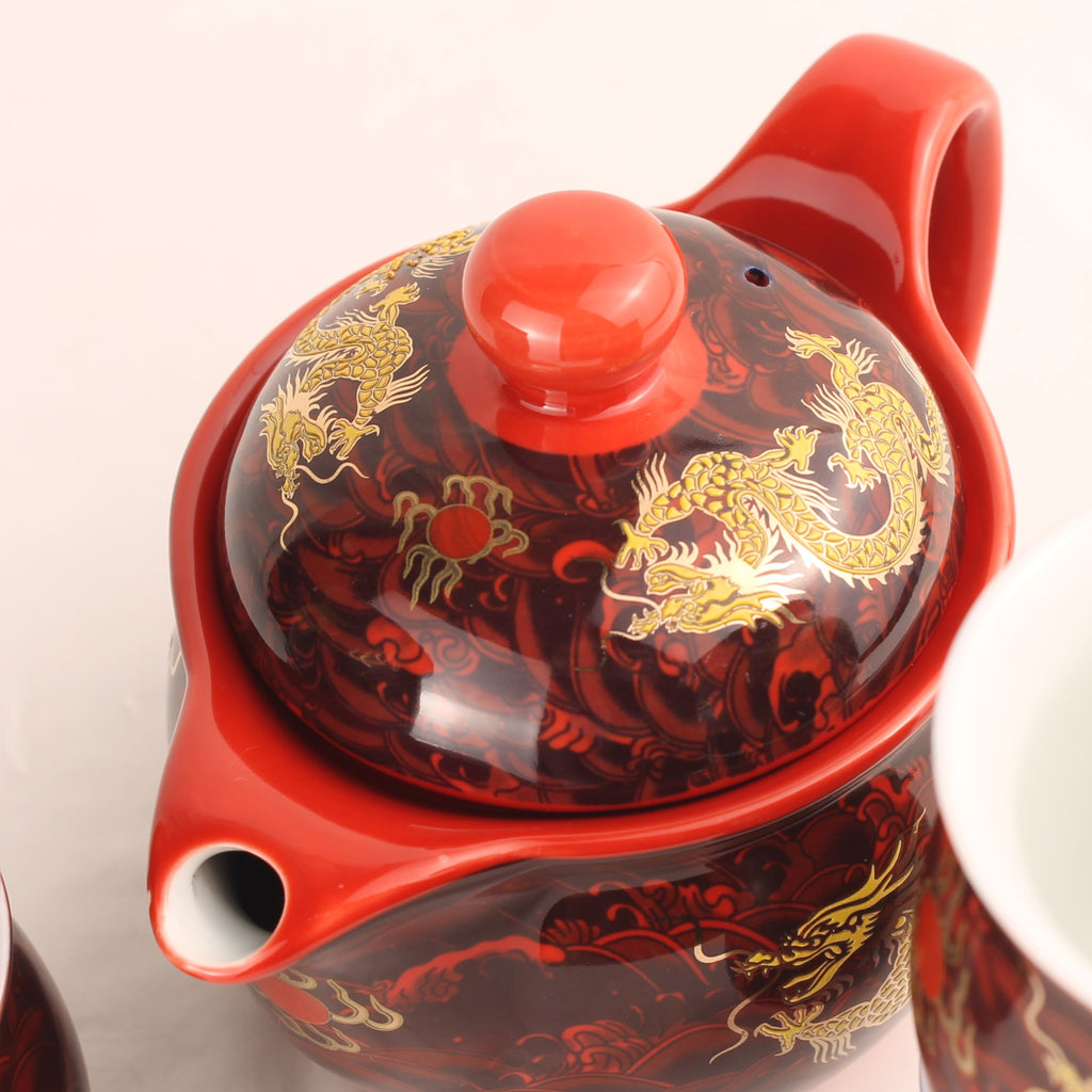 Chinese Gongfu Theeset met Drakenmotief in Originele Doos – Dubbelwandige Kopjes