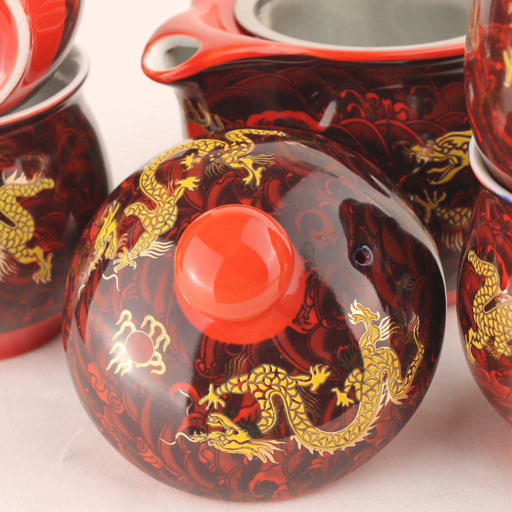Chinese Gongfu Theeset met Drakenmotief in Originele Doos – Dubbelwandige Kopjes